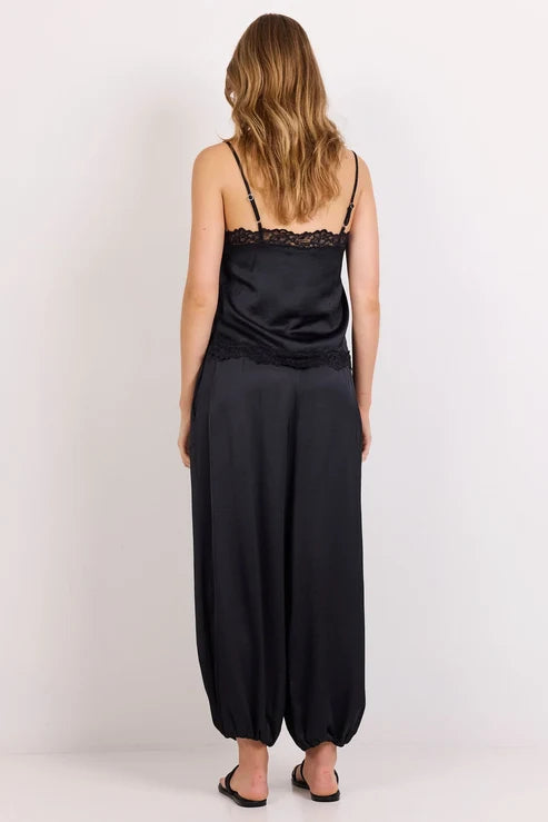Fluidity Black Satin Balloon Pull On Pants