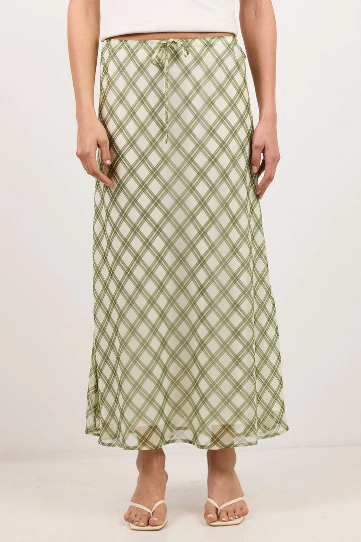 Drifter Avocado Check Maxi Skirt