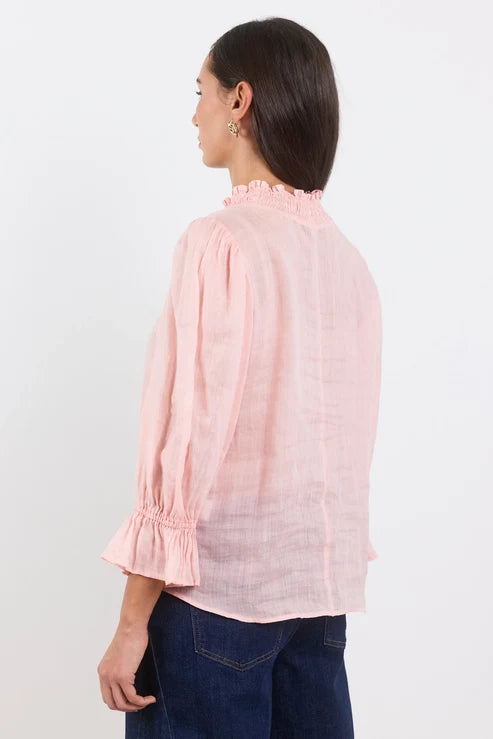Occasion Pale Pink Shirred Neck Short Sleeve Top