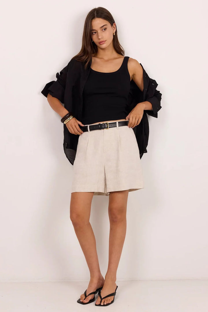 Literal Natural Linen Pleat Front Short