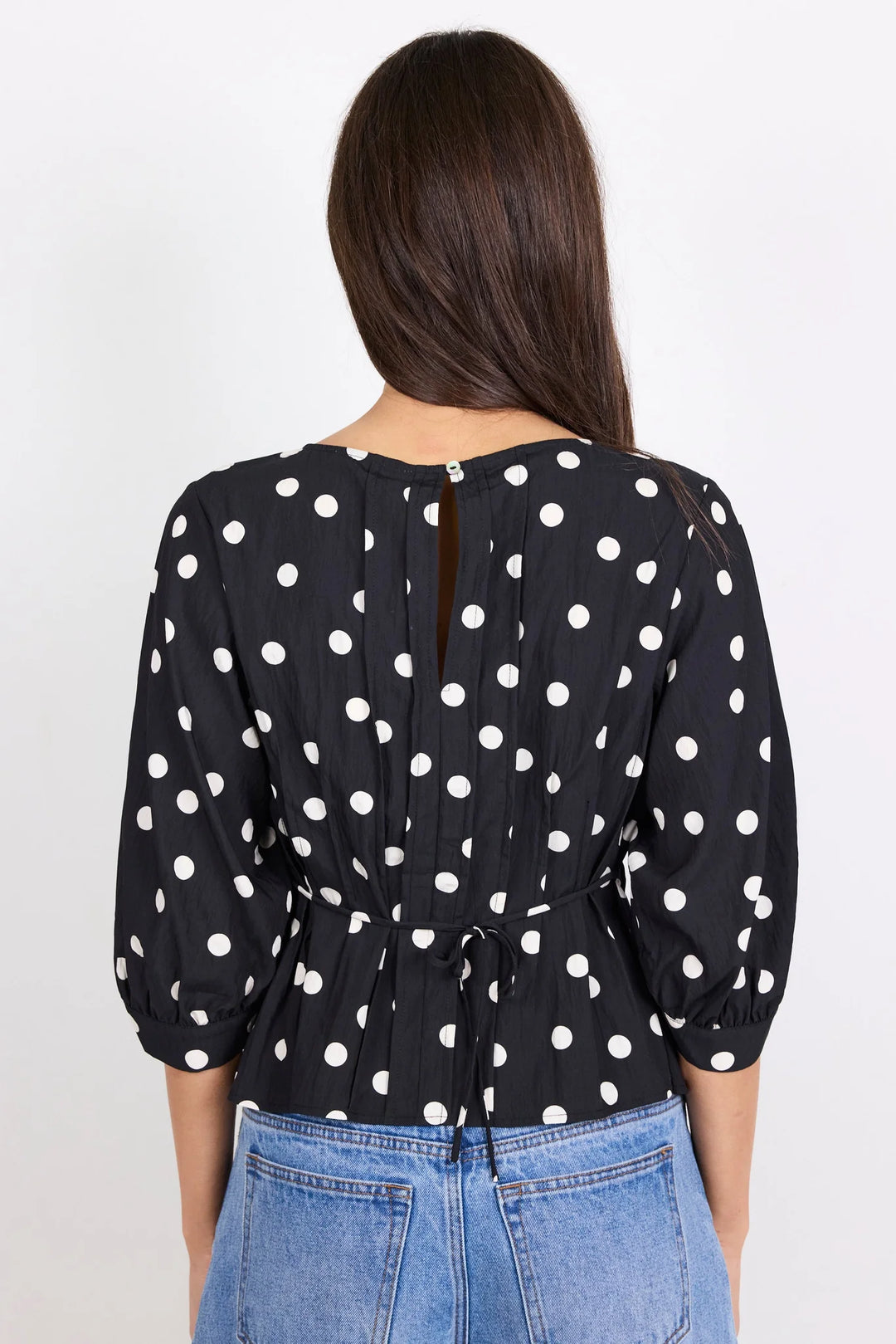 Theatrical Black Polka Dot Pintuck  Shaped SS Top