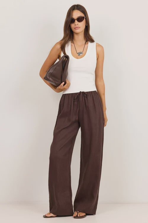 Wellness Dark Chocolate Pull On Wide Leg Pants