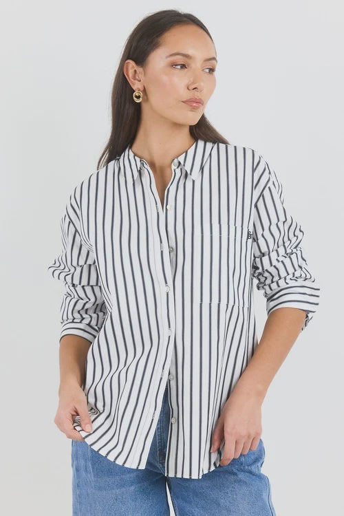You Got This White Black Stripe Cotton Poplin Oversized Boyfriend Shirt