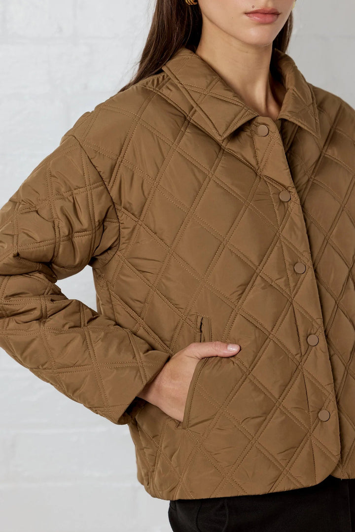 Absolute Chestnut Collared Quilted Puffer Jacket - Chestnut - Chillis & More NZ