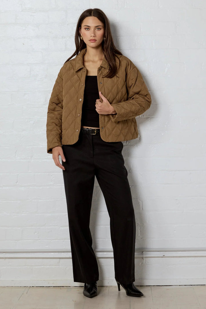 Absolute Chestnut Collared Quilted Puffer Jacket - Chestnut - Chillis & More NZ