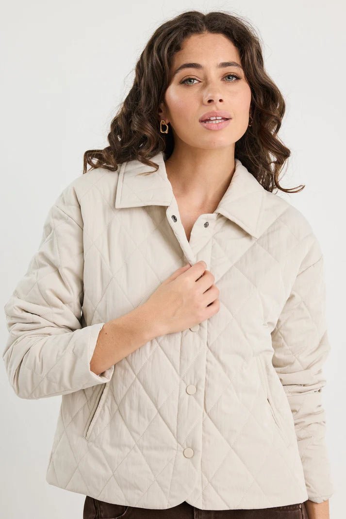 Absolute Collared Quilted Puffer Jacket in Putty - Chillis & More NZ