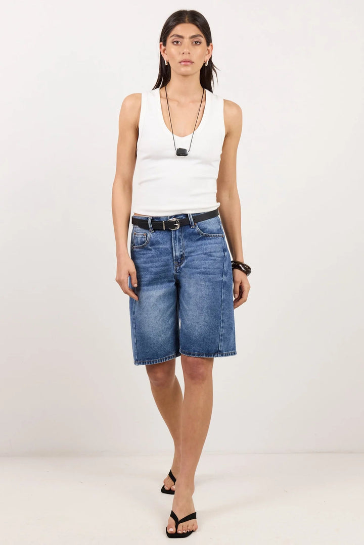Academy Deep Blue Denim Barrel Shorts - Chillis & More NZ