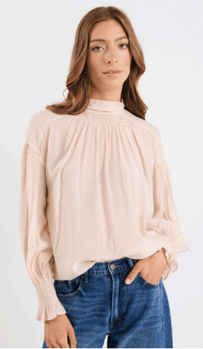 Adapt Vanilla Shirred Long Sleeve Top - Chillis & More NZ