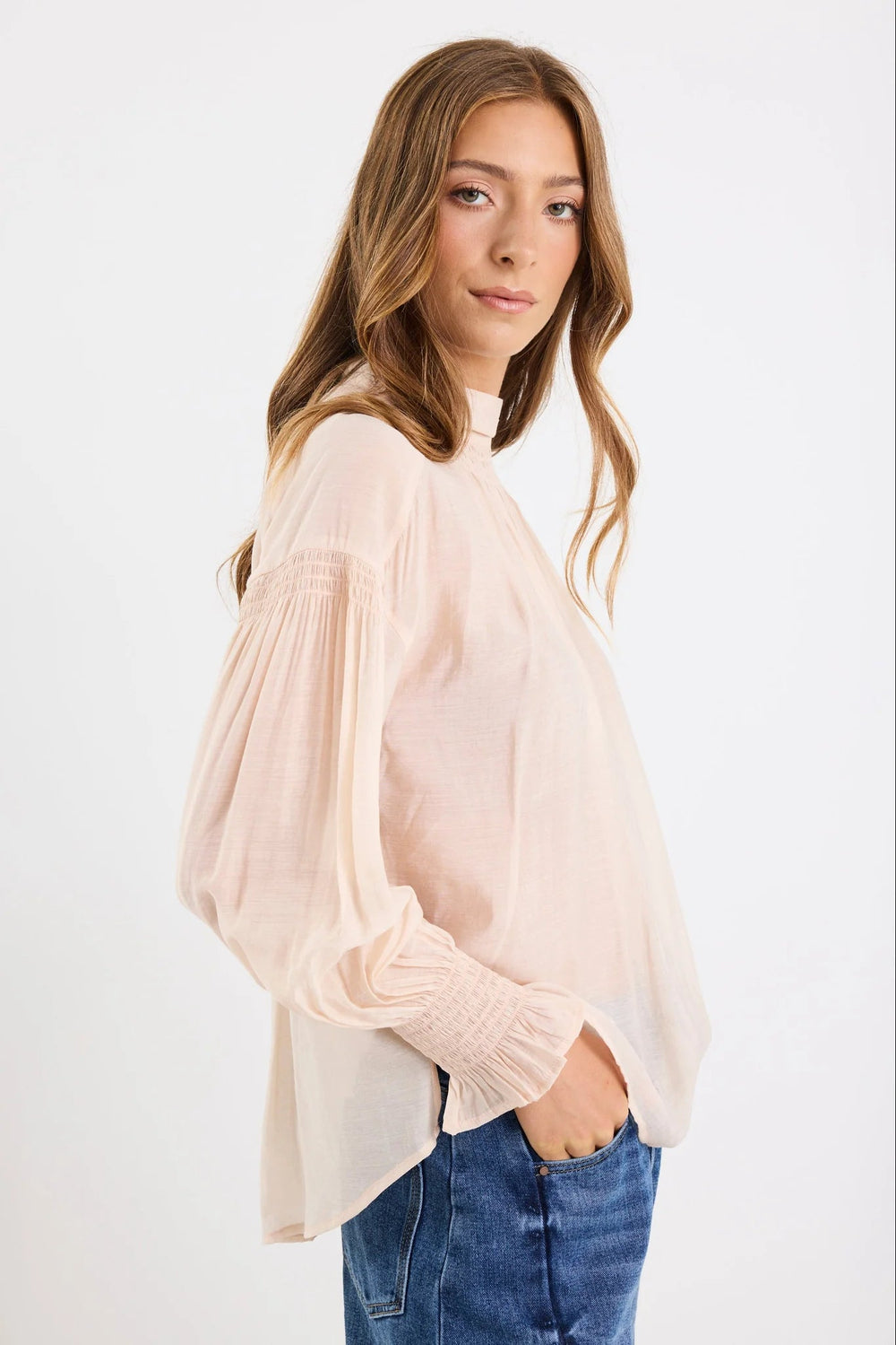 Adapt Vanilla Shirred Long Sleeve Top - Chillis & More NZ