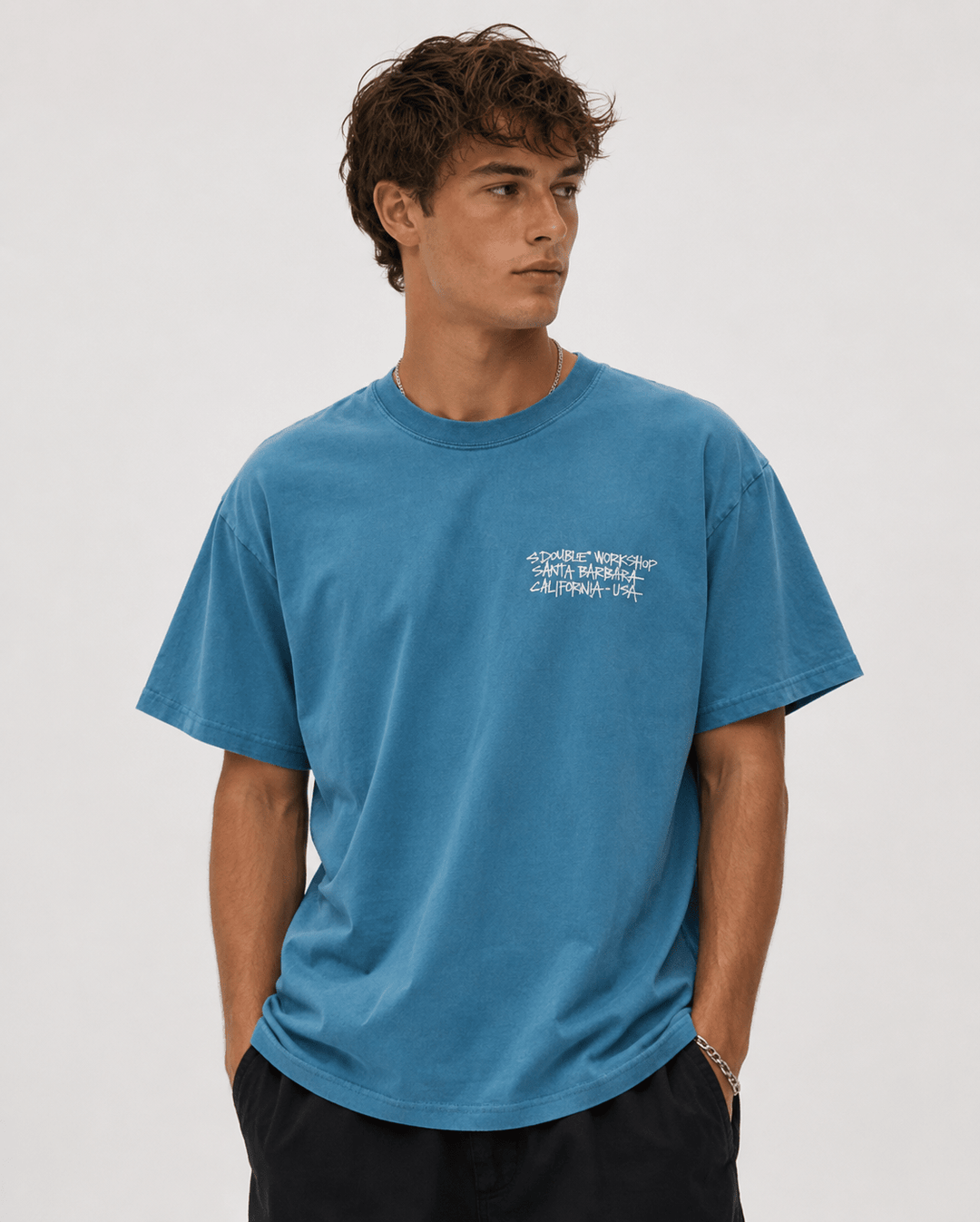 Address Text T-Shirt - Overdye Moroccan Blue - Chillis & More NZ