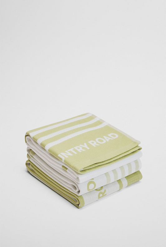 Aeri Verified Australian Cotton Tea Towel Pack Of 3 - Leek Green - Chillis & More NZ