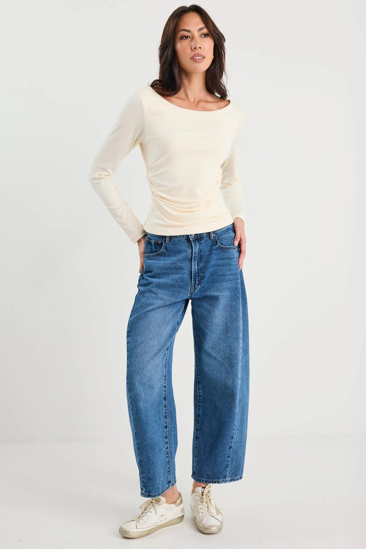 Alley Buttermilk Rib Asymmetric Neck LS Top - Chillis & More NZ