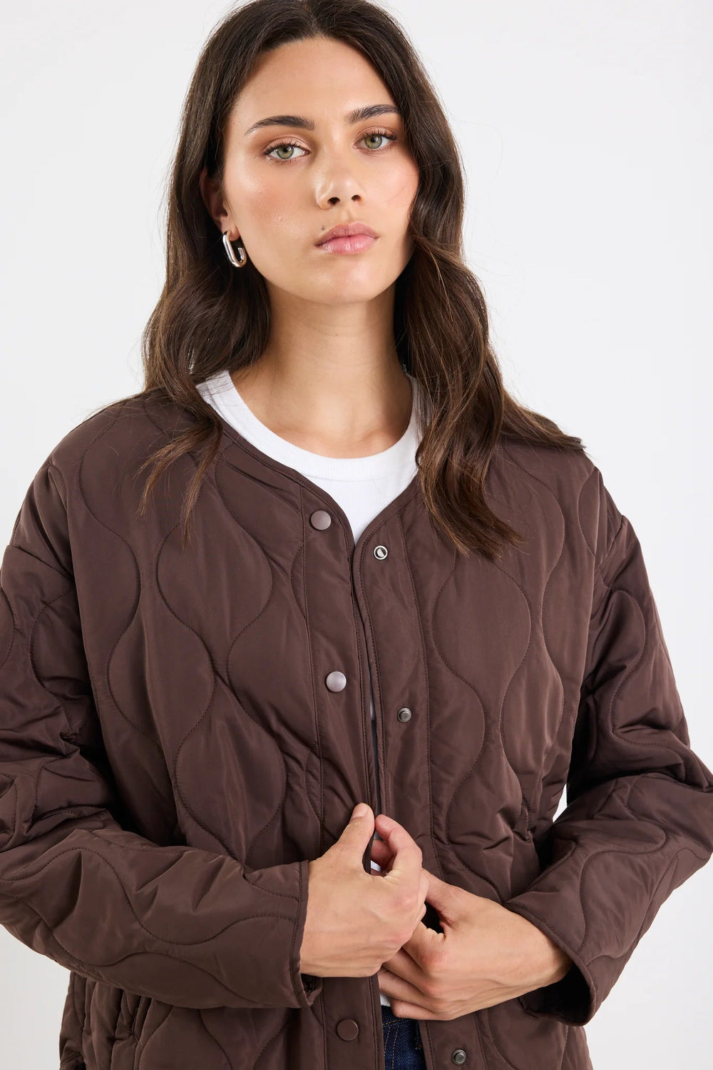 Apex Chocolate Collarless Puffer Jacket - Chillis & More NZ