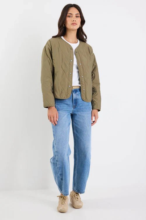 Apex Olive Collarless Puffer Jacket - Chillis & More NZ