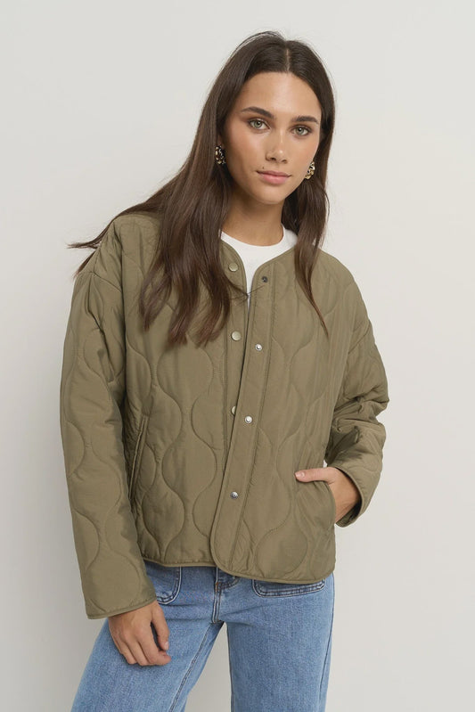 Apex Olive Collarless Puffer Jacket - Chillis & More NZ