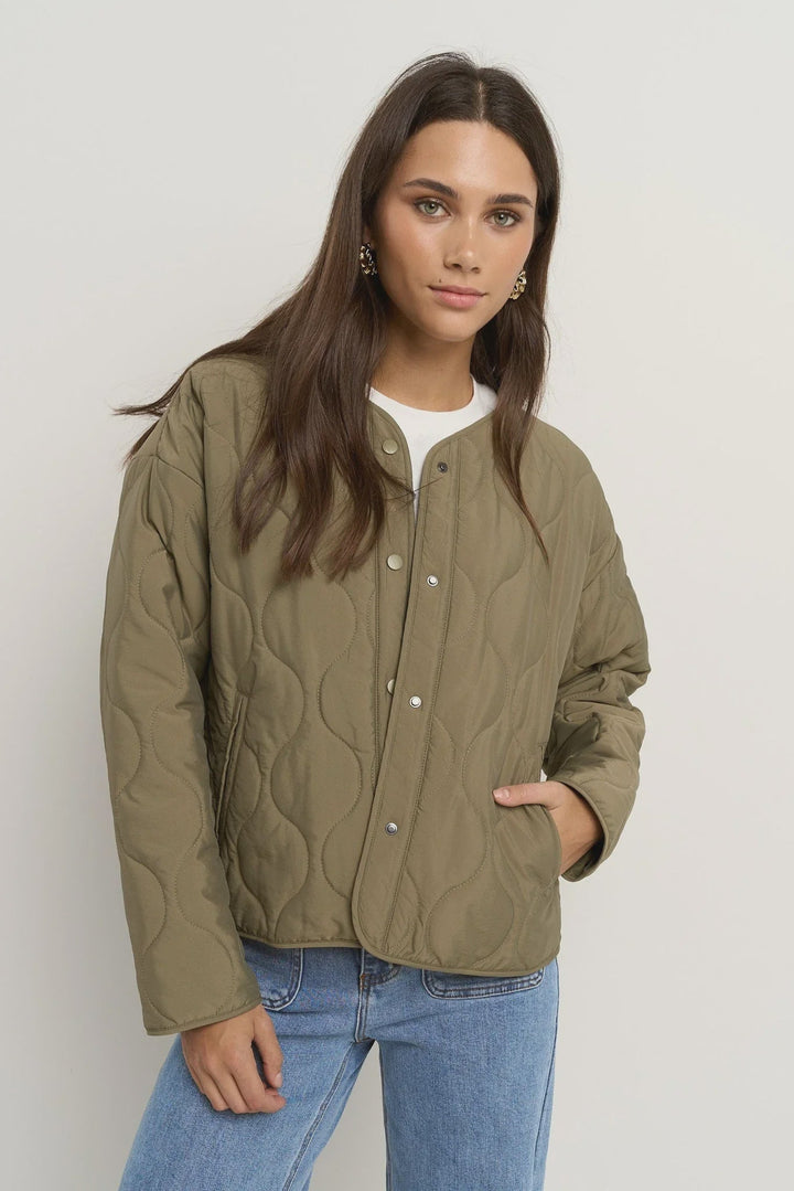 Apex Olive Collarless Puffer Jacket - Chillis & More NZ