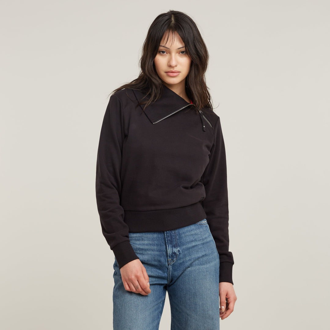 Asymetric Zip Snug Sweatshirt WMN - Dark Black - Chillis & More NZ