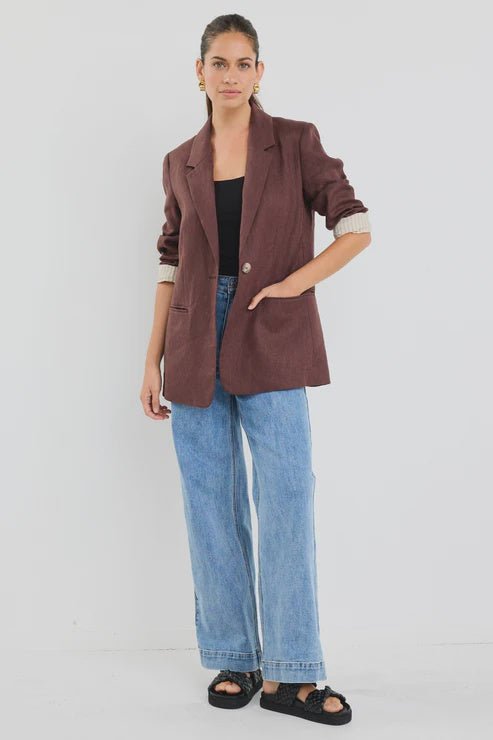 Atlantic Linen Classic Blazer - Chocolate - Chillis & More NZ