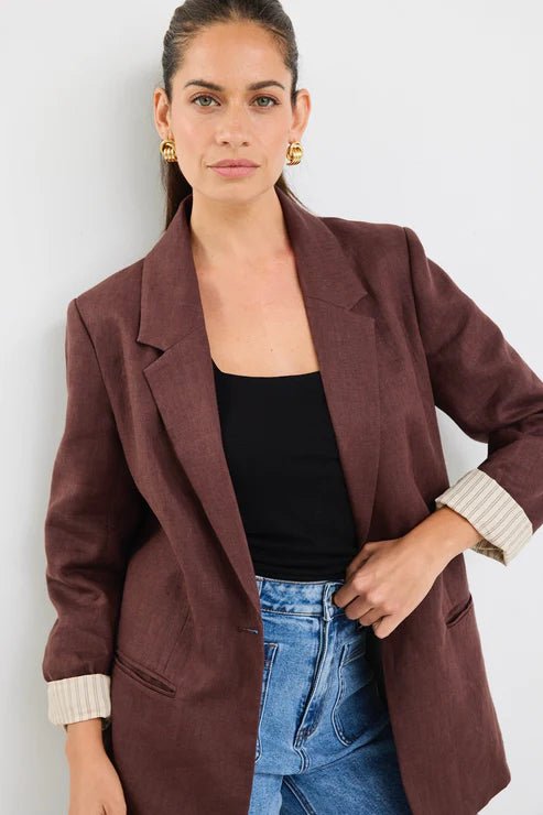 Atlantic Linen Classic Blazer - Chocolate - Chillis & More NZ