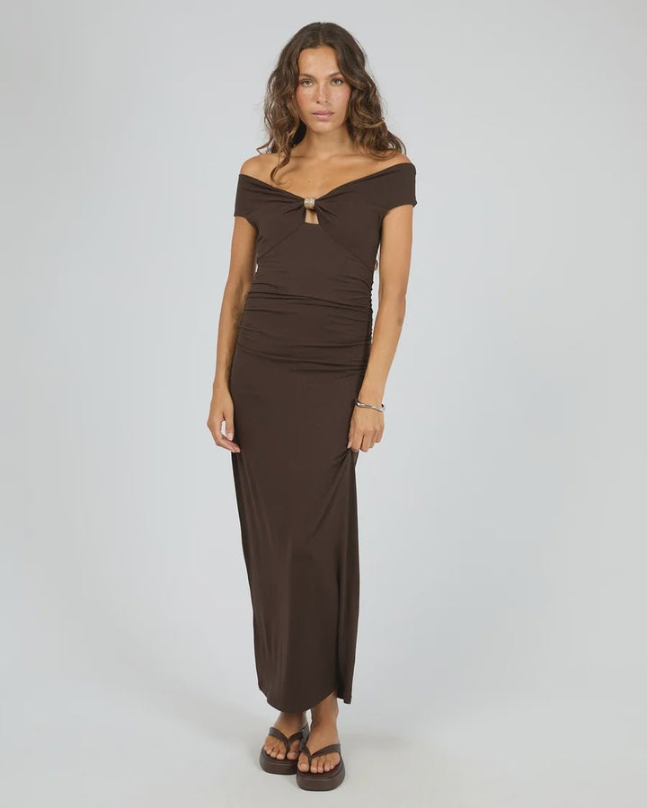 Atlas Off Shoulder Maxi Dress - Chocolate - Chillis & More NZ