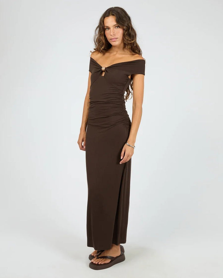 Atlas Off Shoulder Maxi Dress - Chocolate - Chillis & More NZ