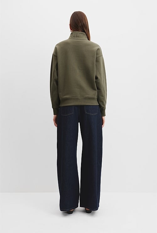 Australian Cotton Logo Neck Zip Sweat - Kelp - Chillis & More NZ