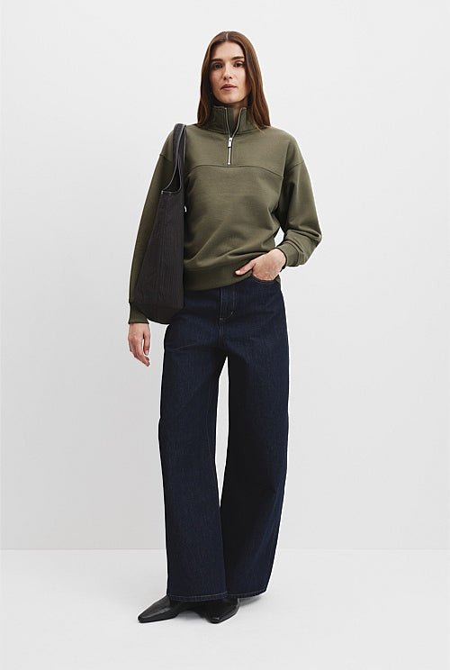 Australian Cotton Logo Neck Zip Sweat - Kelp - Chillis & More NZ