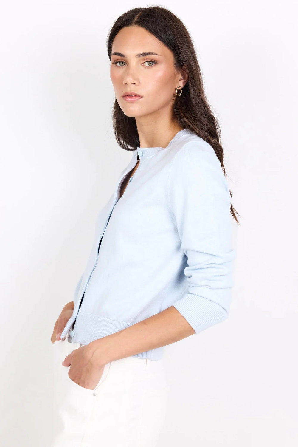 Autograph Ice Bue Soft Fine Gauge Crewneck Cardigan - Chillis & More NZ
