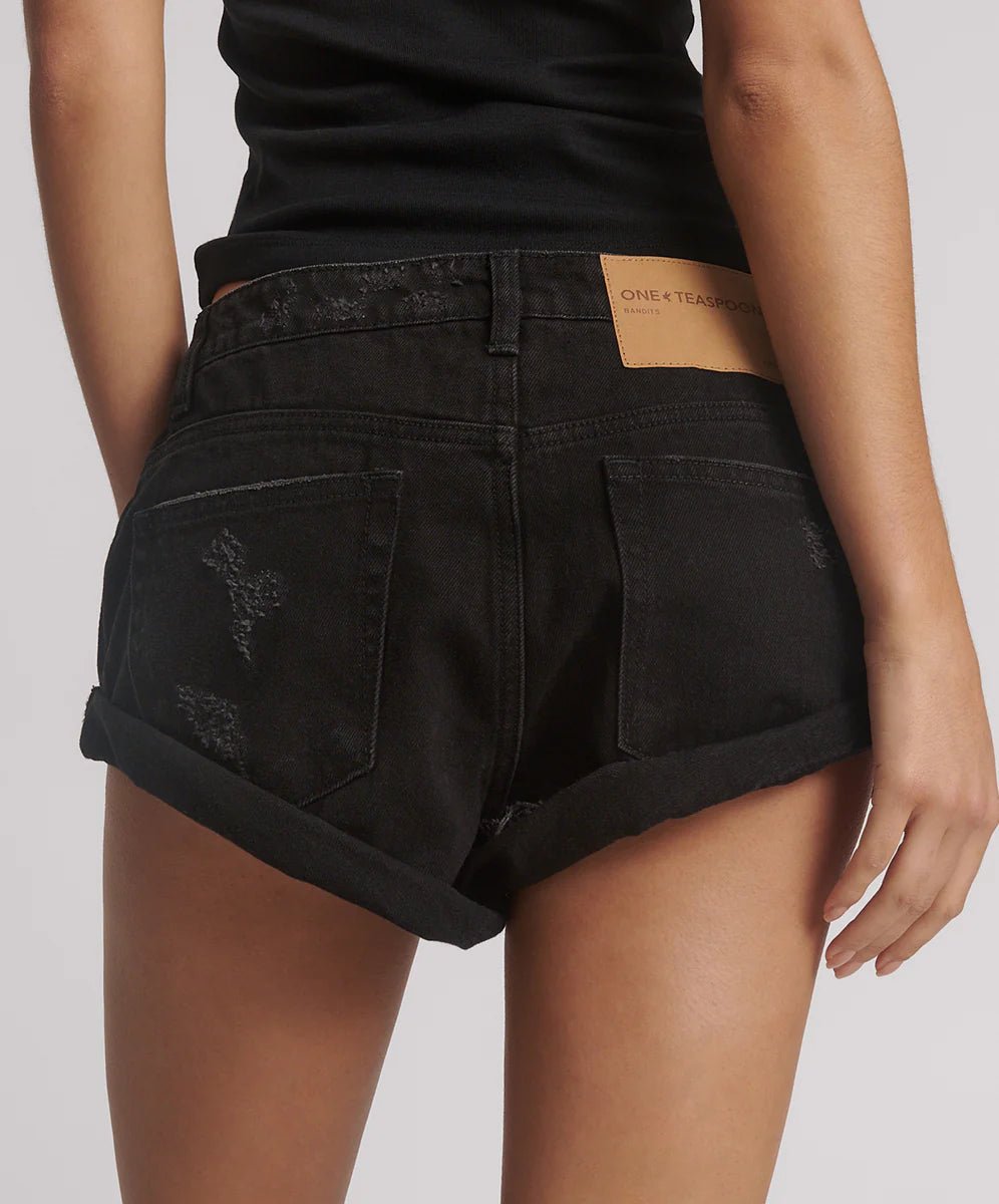 Bandits Low Waist Denim Shorts - Double Black - Chillis & More NZ