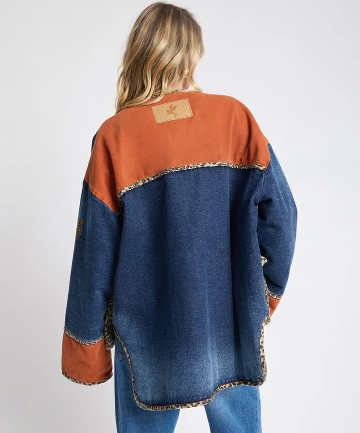 Bang Bang Reversible Colour Blocked Denim Wadded Jacket - Animal Blue Rust - Chillis & More NZ