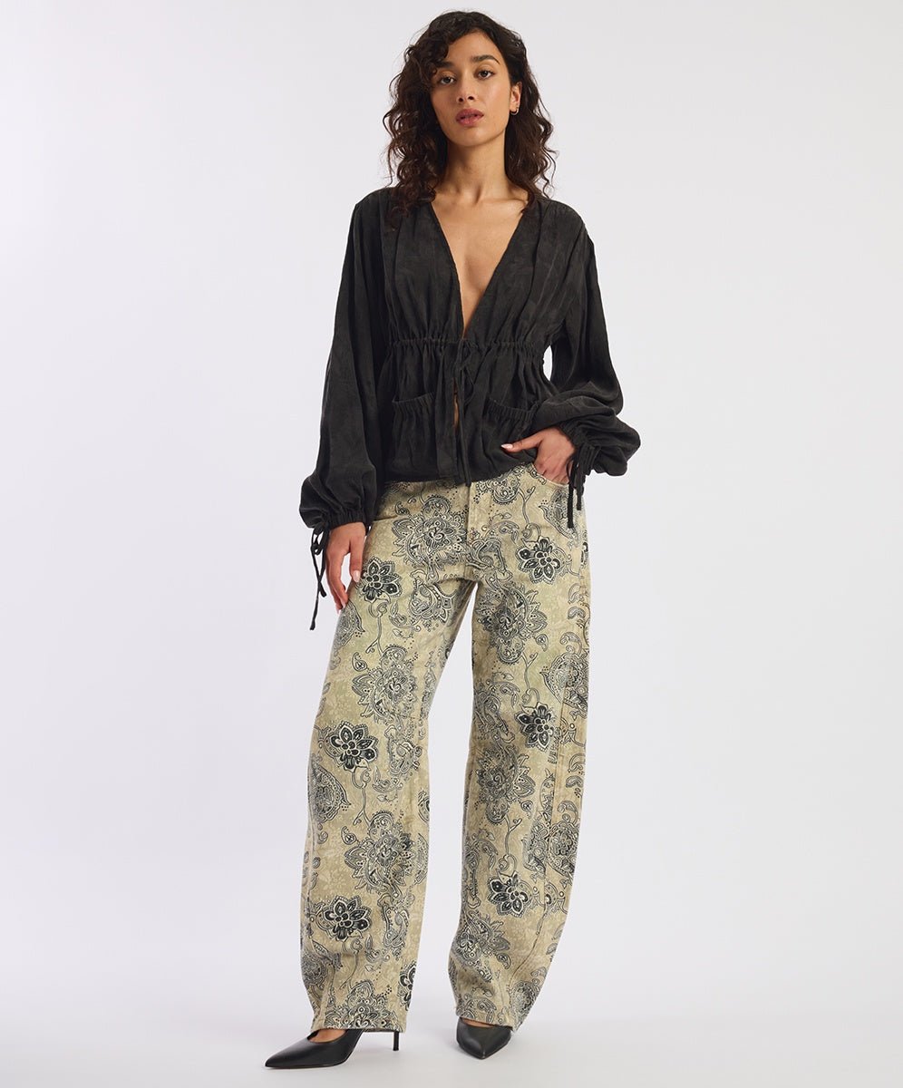 Barrel Mid Waist Wide Leg Denim Jeans - Vintage Paisley - Chillis & More NZ