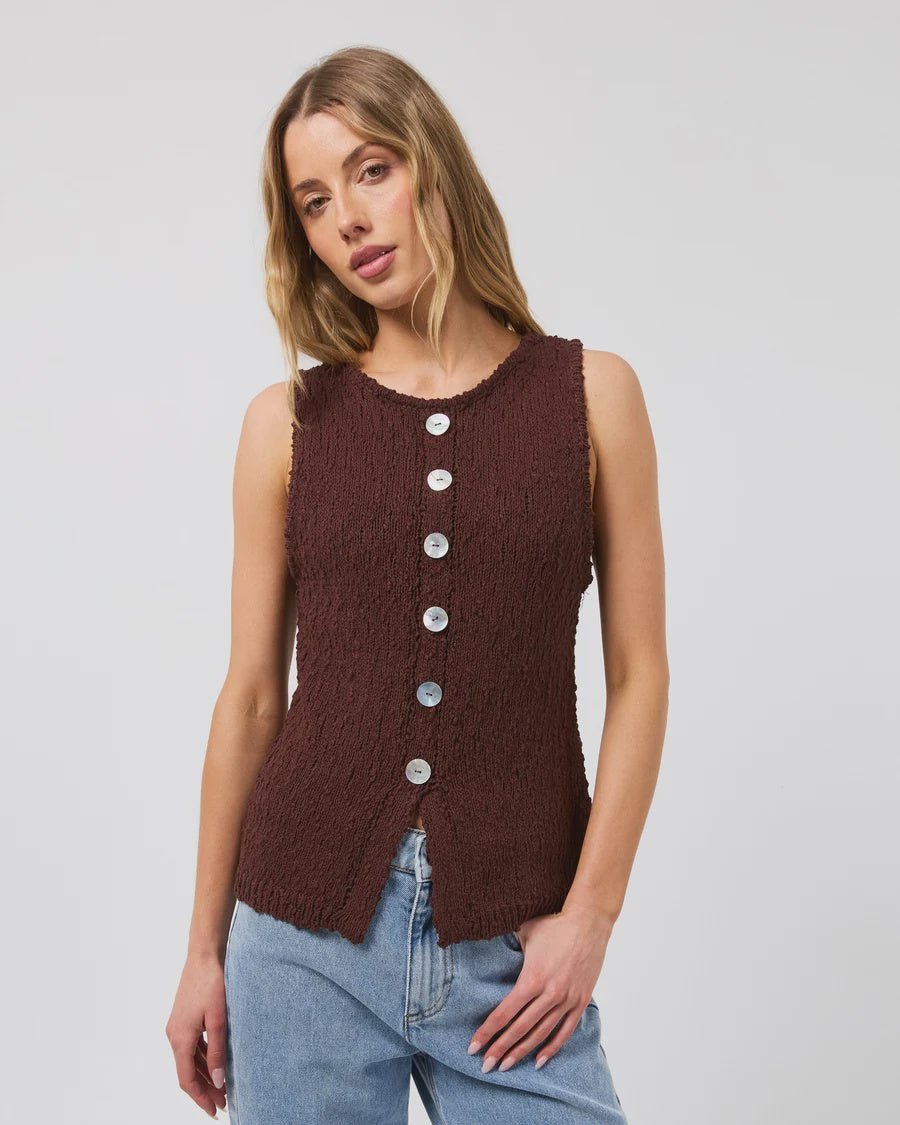 Belle Knit Vest - Brown - Chillis & More NZ