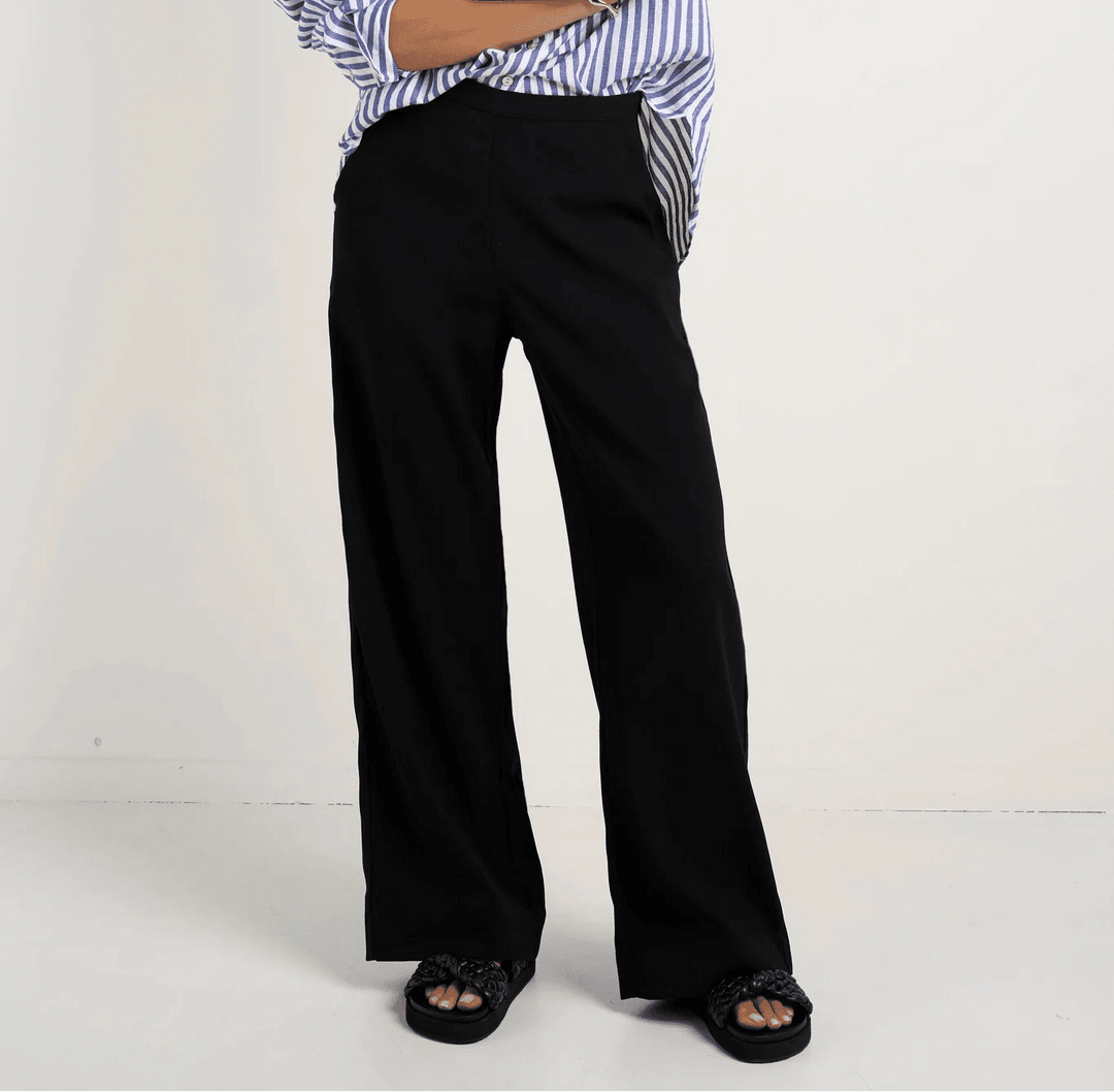 Best Life Black Soft Crepe Wide Leg Pant - Black - Chillis & More NZ
