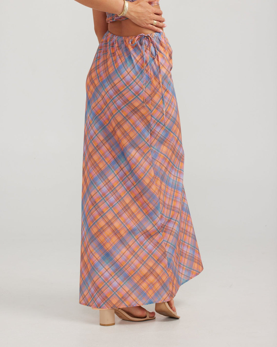 Bethany Maxi Skirt - Peach Check - Chillis & More NZ