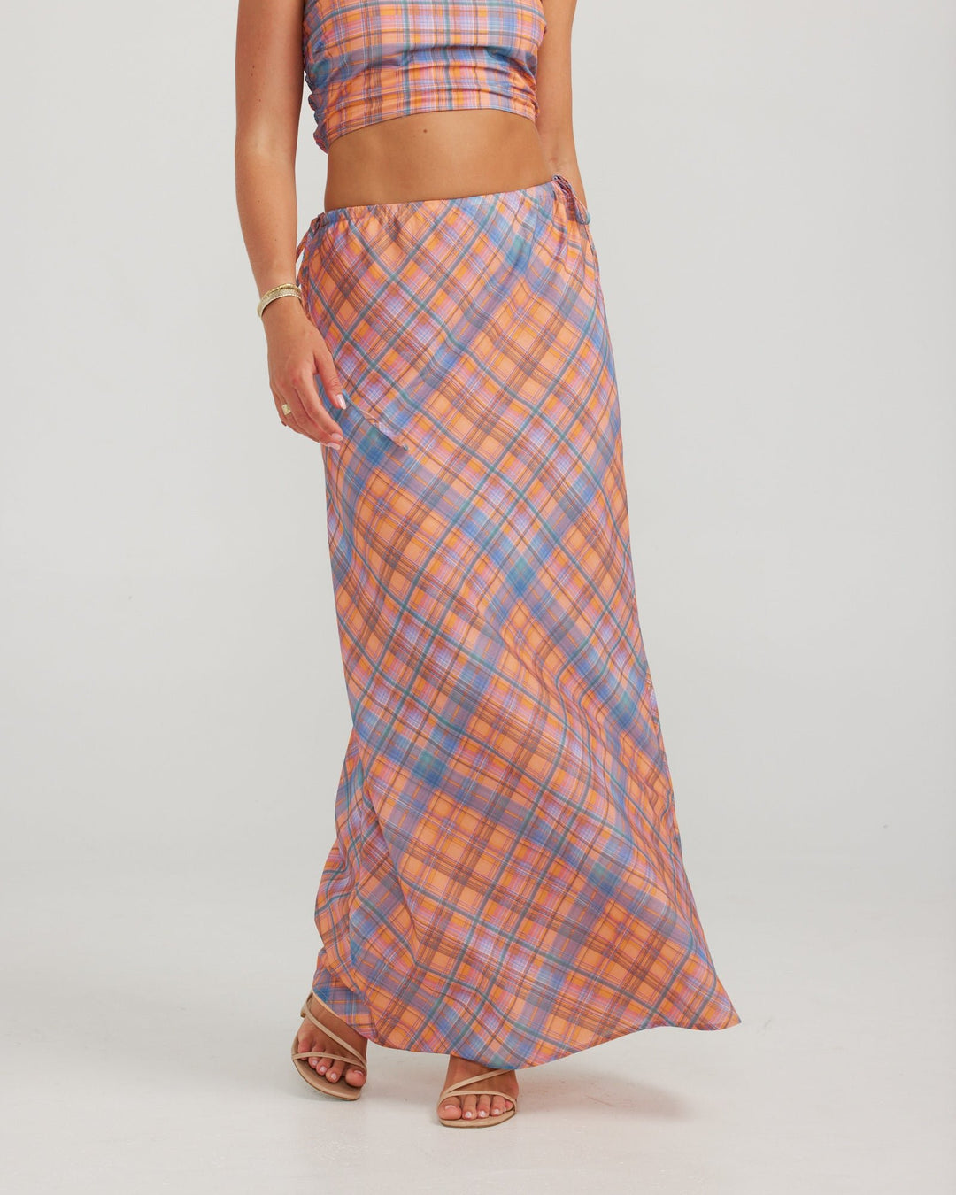 Bethany Maxi Skirt - Peach Check - Chillis & More NZ