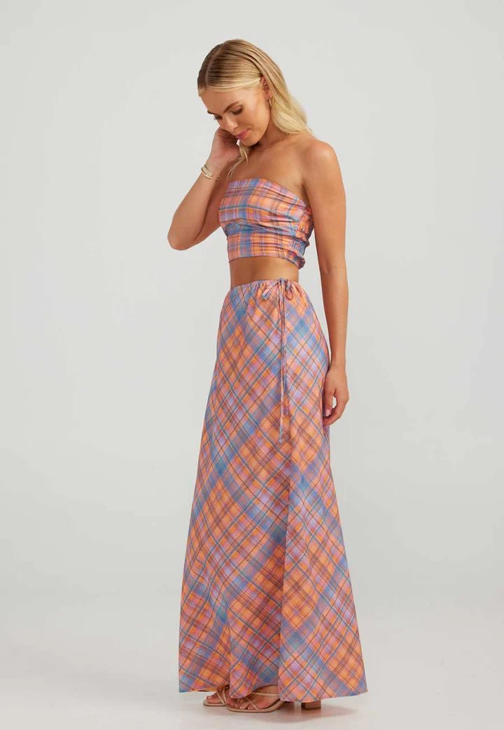 Bethany Maxi Skirt - Peach Check - Chillis & More NZ