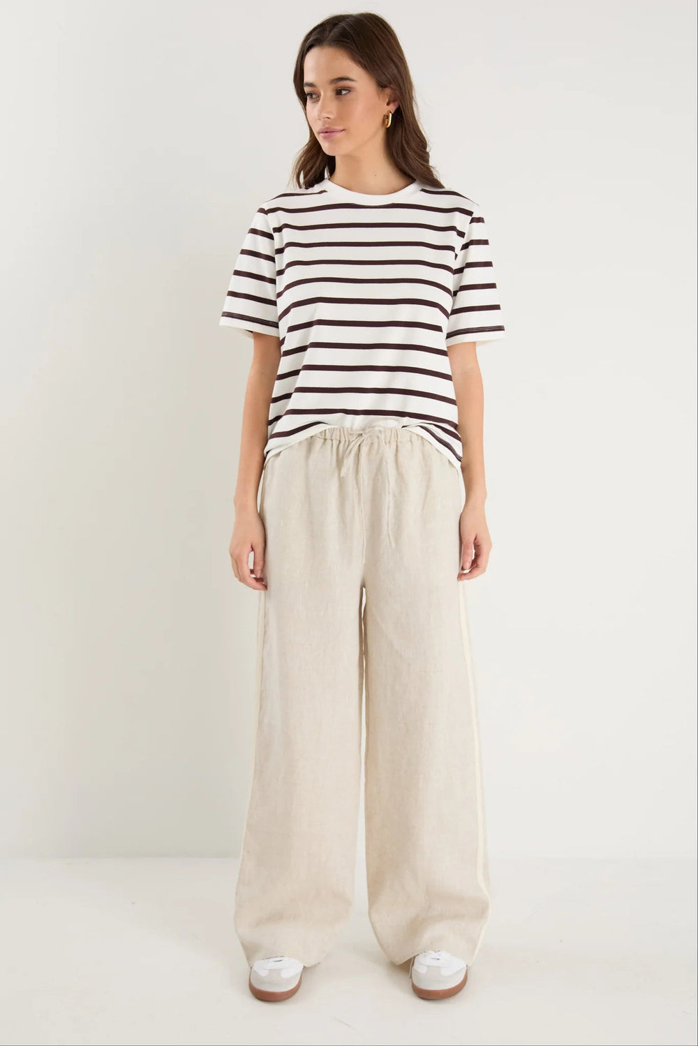 Binding Chocolate White Stripe Boxy Fit Tee - Chillis & More NZ