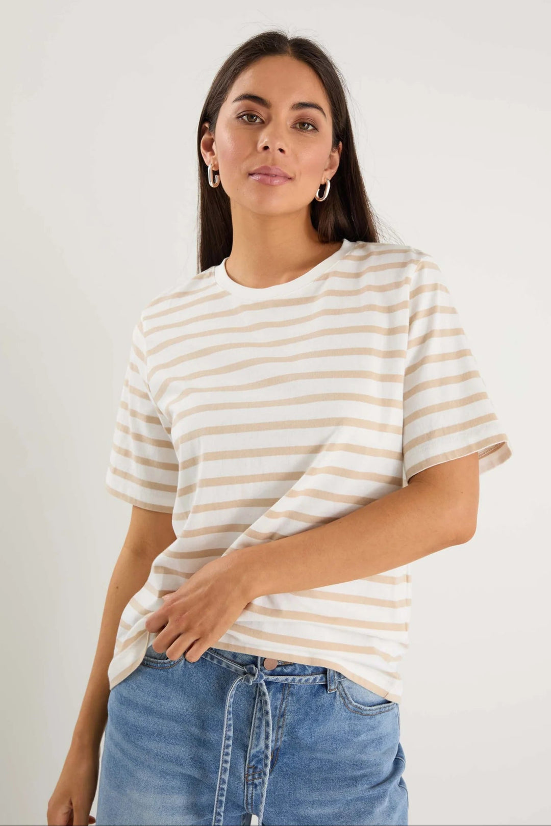 Binding White Natural Stripe Boxy Fit Tee - White Natural Stripe - Chillis & More NZ