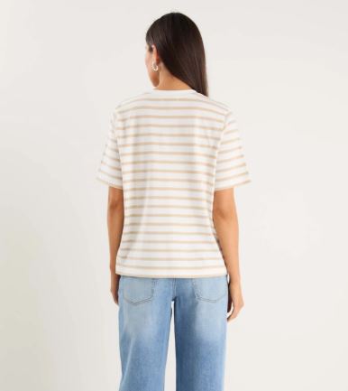 Binding White Natural Stripe Boxy Fit Tee - White Natural Stripe - Chillis & More NZ