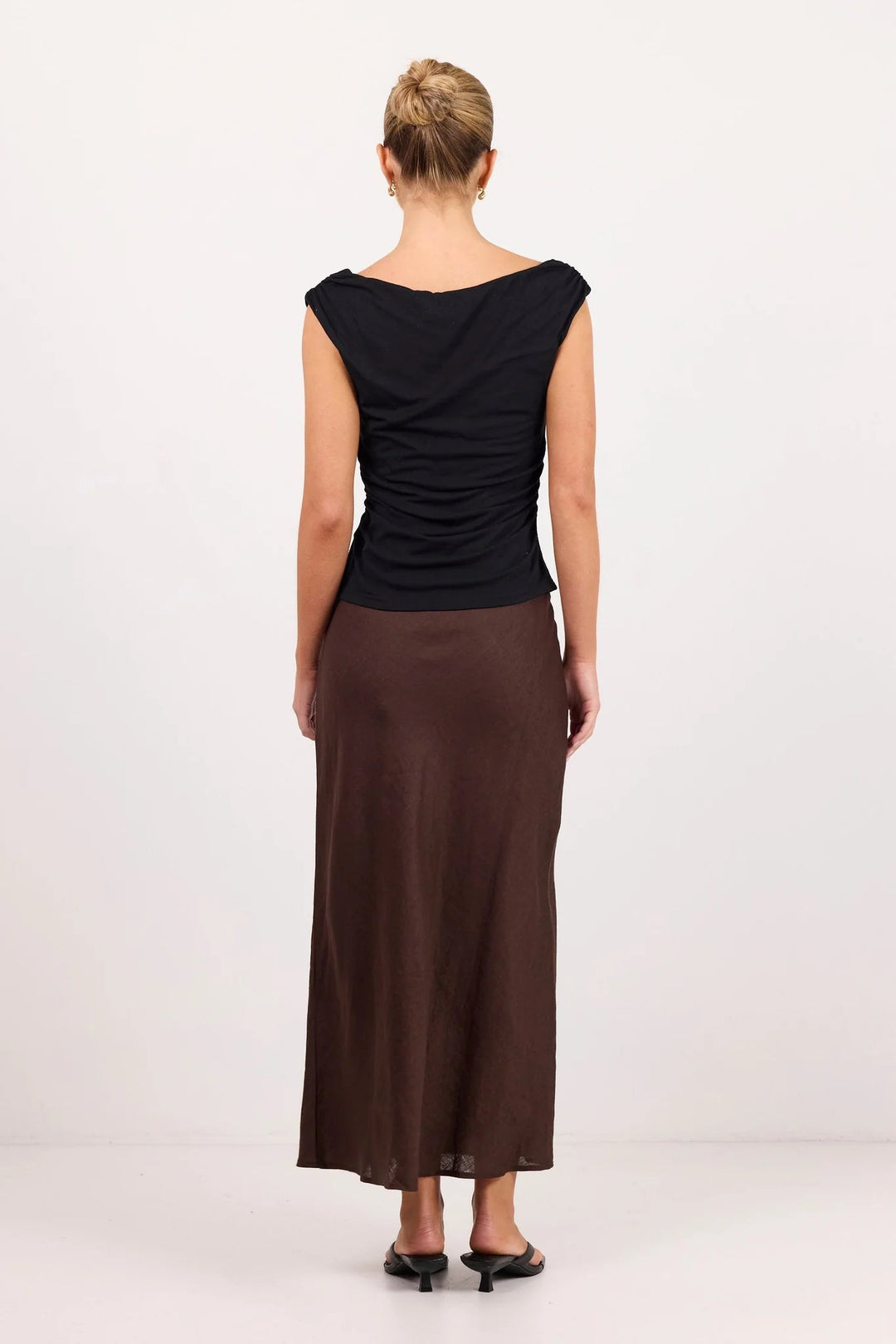 Bliss Dark Chocolate Linen Bias Midi Skirt - Chillis & More NZ