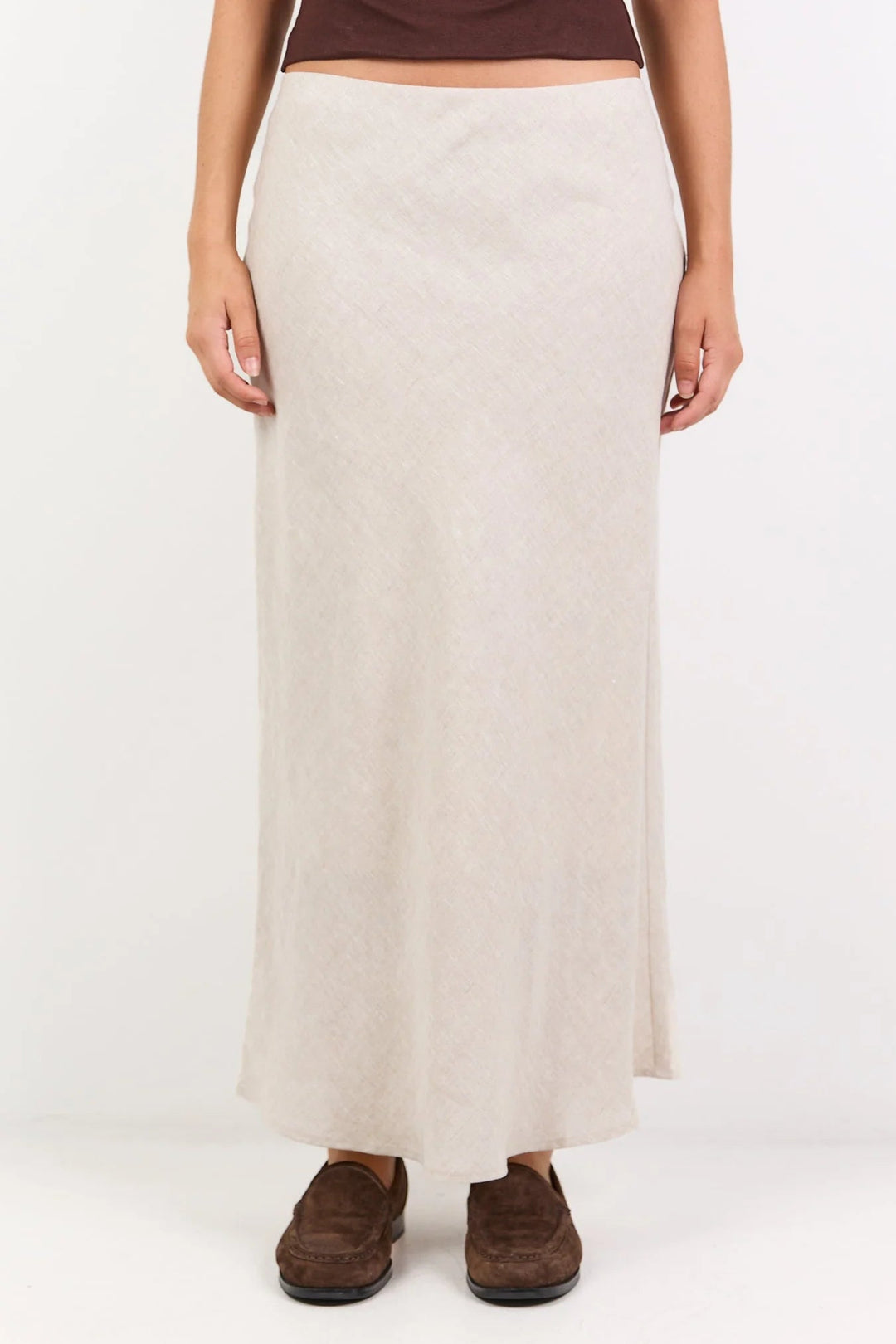 Bliss Natural Linen Bias Midi Skirt - Natural - Chillis & More NZ