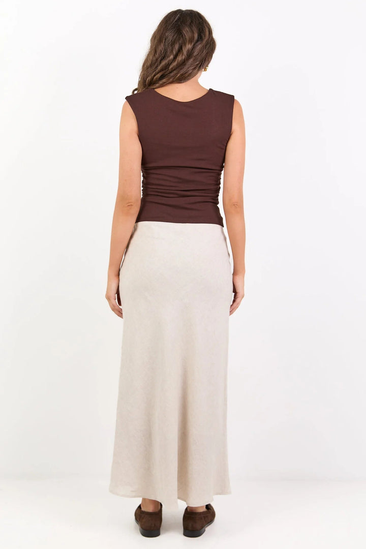 Bliss Natural Linen Bias Midi Skirt - Natural - Chillis & More NZ