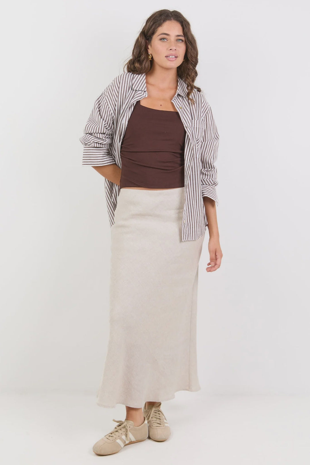 Bliss Natural Linen Bias Midi Skirt - Natural - Chillis & More NZ