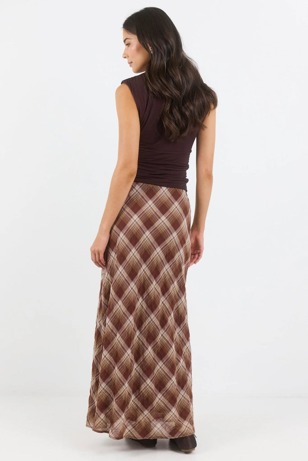 Breathe Brown Check Bias Maxi Skirt - Chillis & More NZ