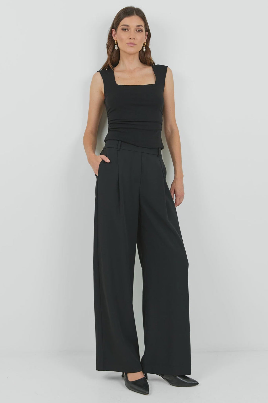 Business Black Wide Leg Pleat Front Pants - Chillis & More NZ