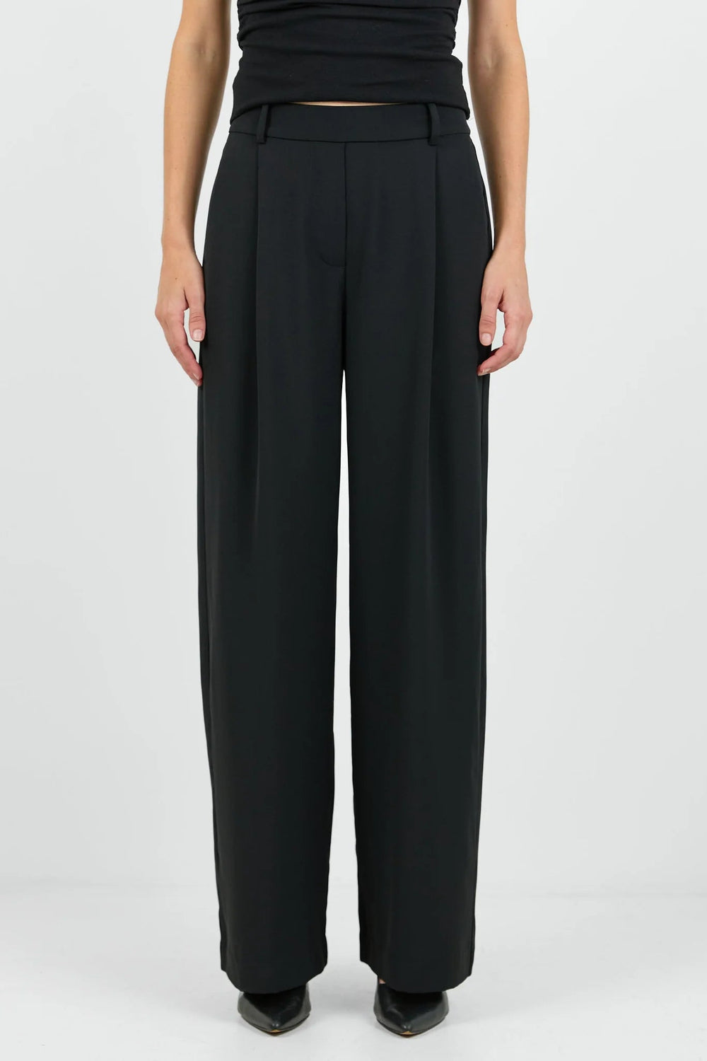 Business Black Wide Leg Pleat Front Pants - Chillis & More NZ