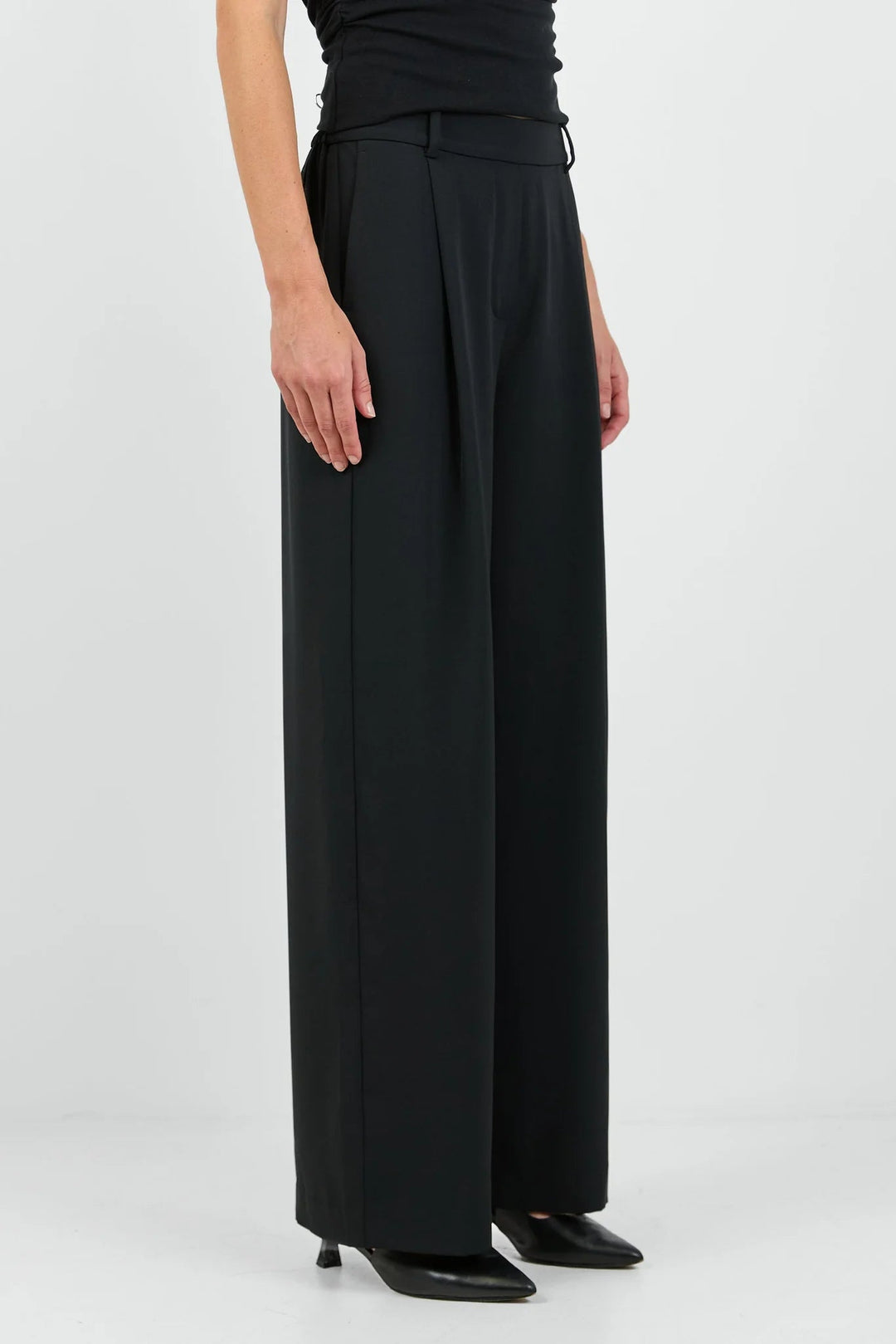 Business Black Wide Leg Pleat Front Pants - Chillis & More NZ