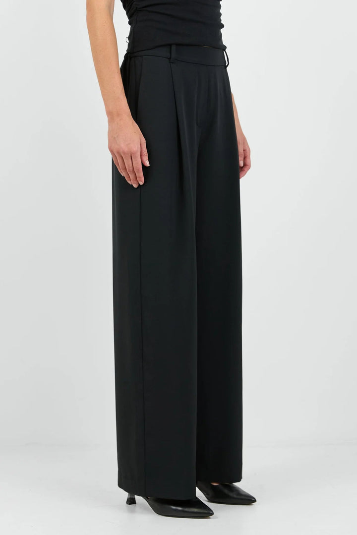Business Black Wide Leg Pleat Front Pants - Chillis & More NZ
