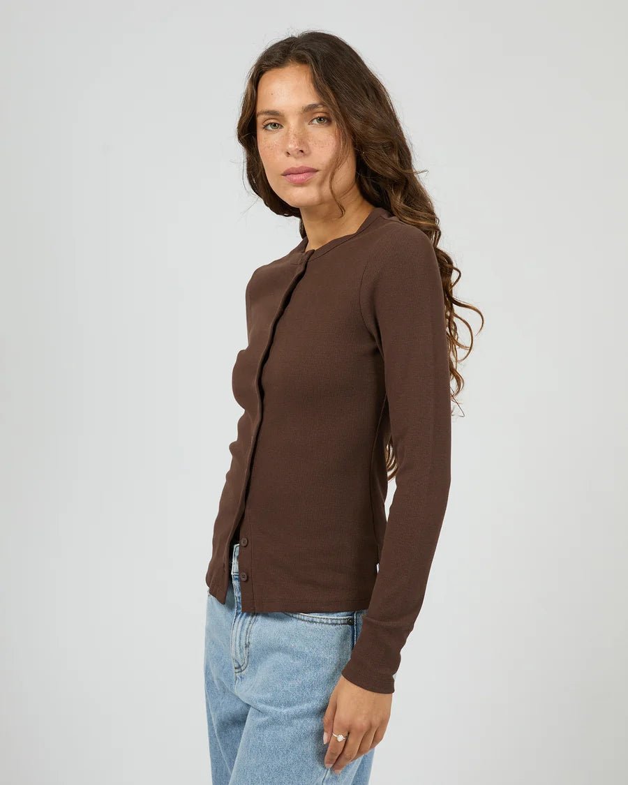 Button Up Long Sleeve Tee - Chocolate - Chillis & More NZ
