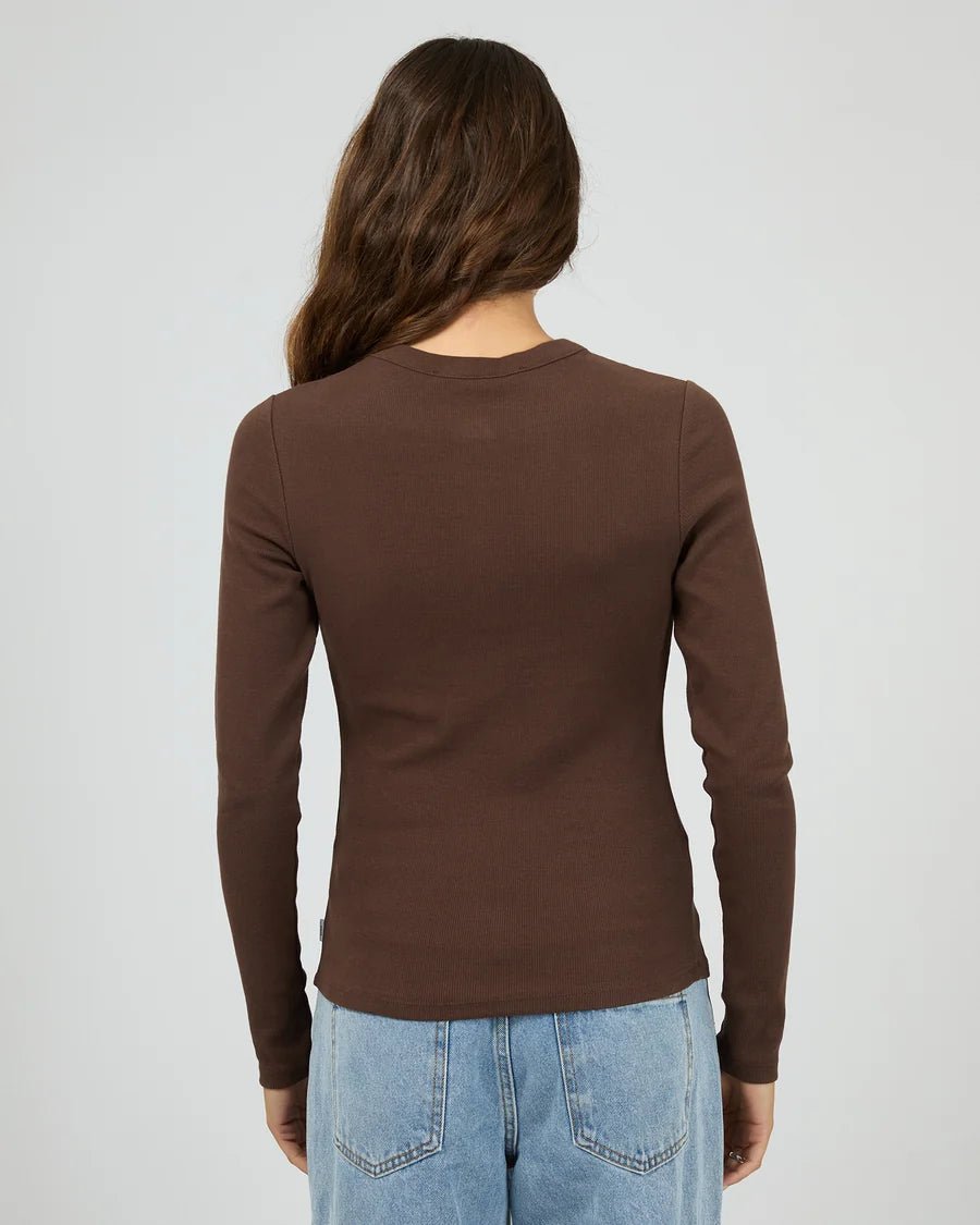 Button Up Long Sleeve Tee - Chocolate - Chillis & More NZ